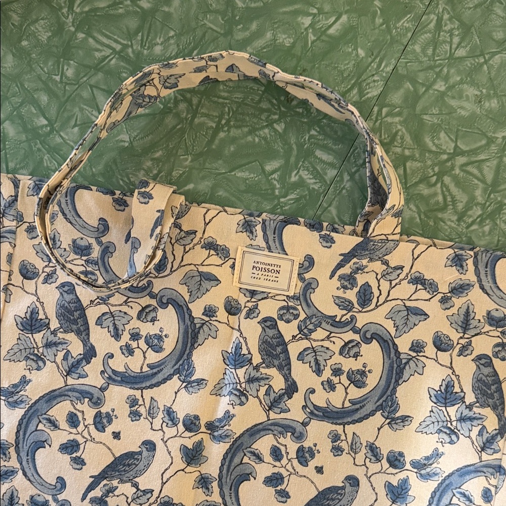 Sezane x Antoinette Poisson Blue and Cream Patterned Tote NTW